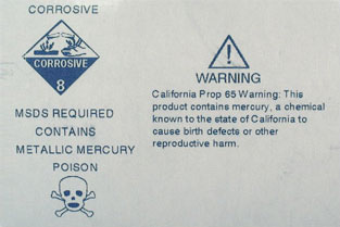 photo of a warning on an amalgam container